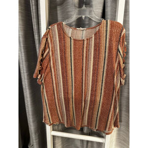 Striped Short Sleeve Top - Rust and Cream